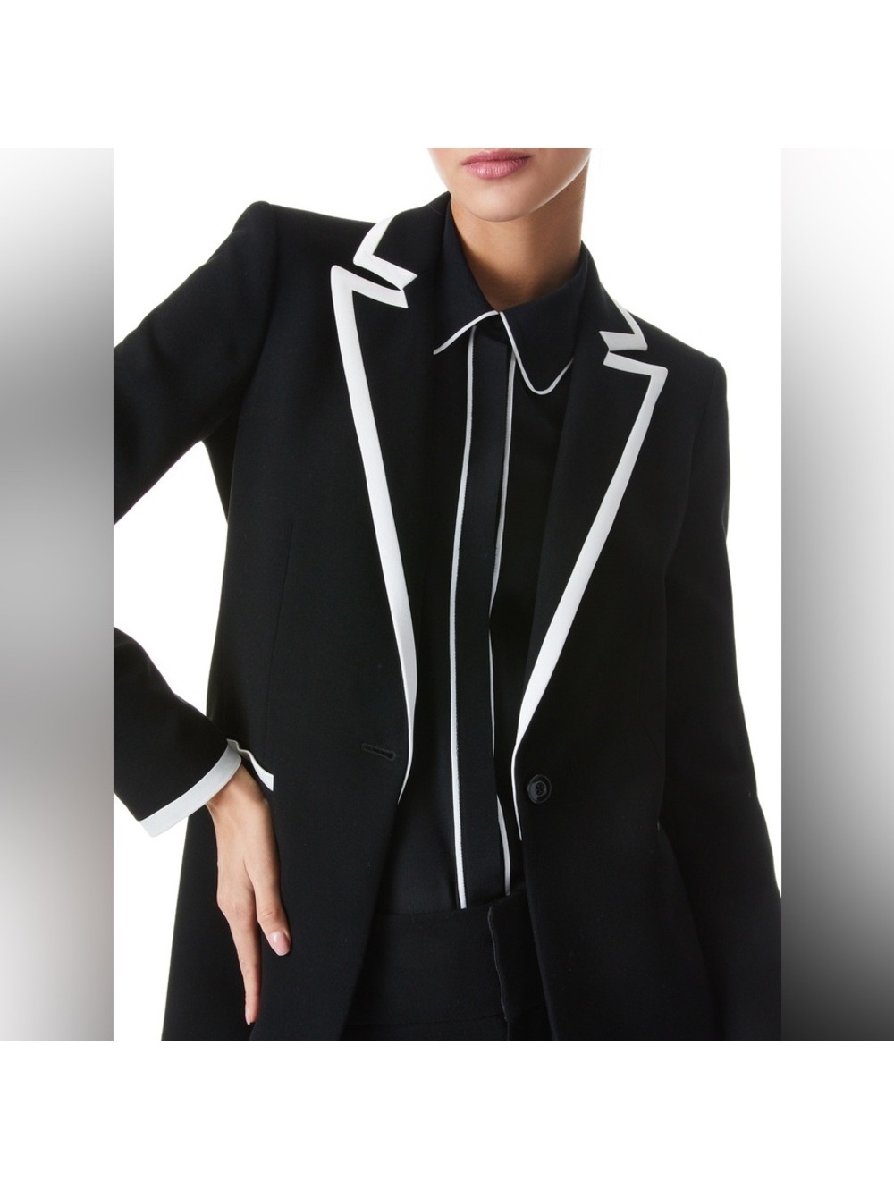 Alice + Olivia Breann Long Fitted Blazer with Piping, Black Size 4, New w/Tag - Picture 15 of 16